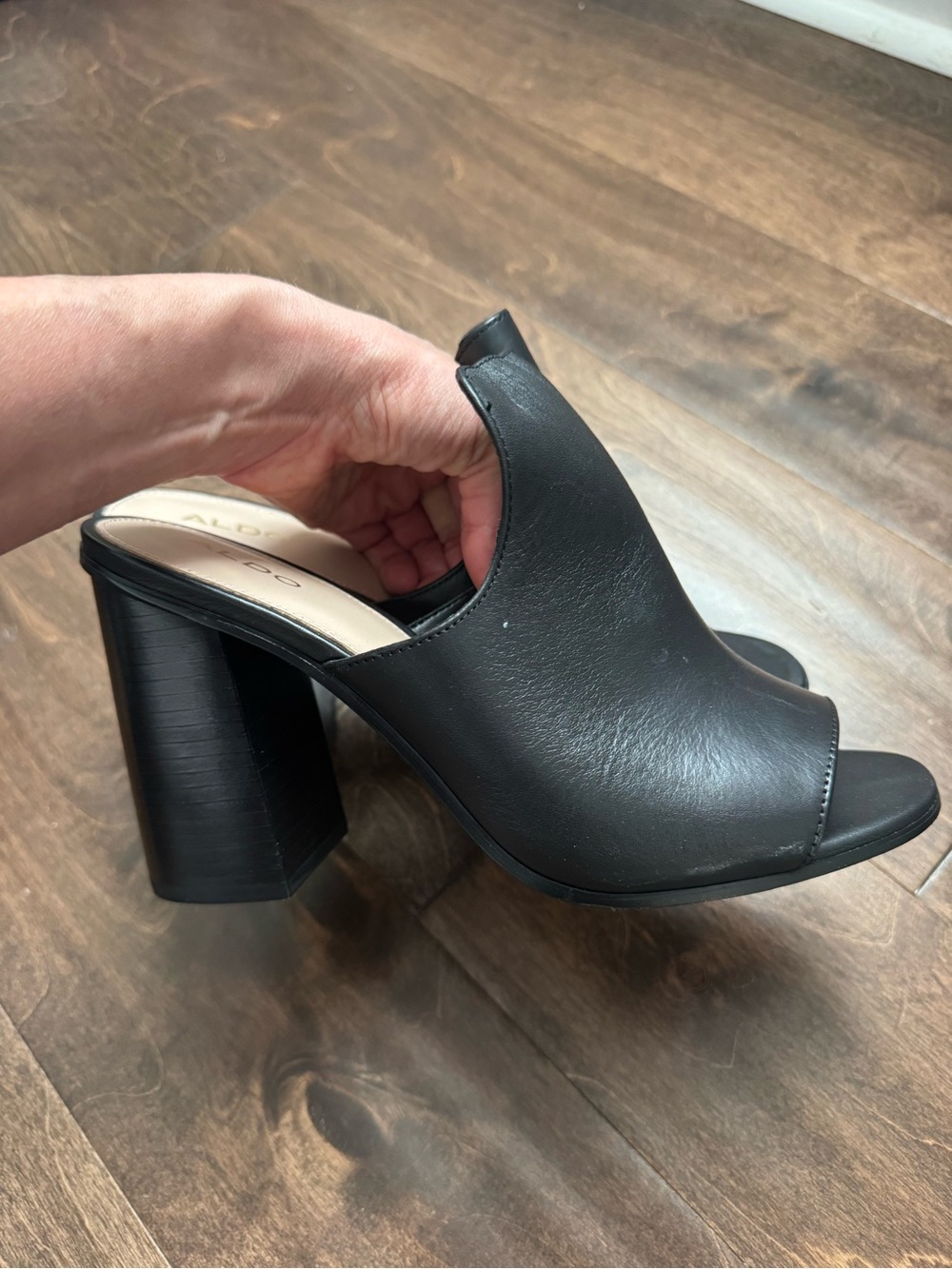 Aldo Black Open-Toe Block Heel Mule